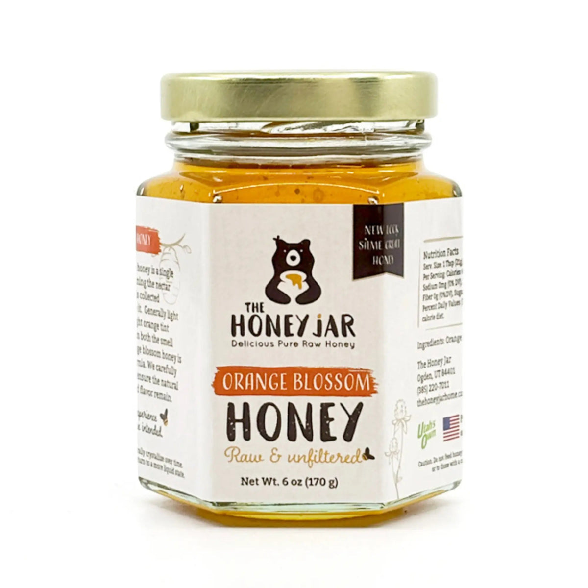 Orange Blossom Honey - Raw and Unfiltered - 6 oz Hex · Single