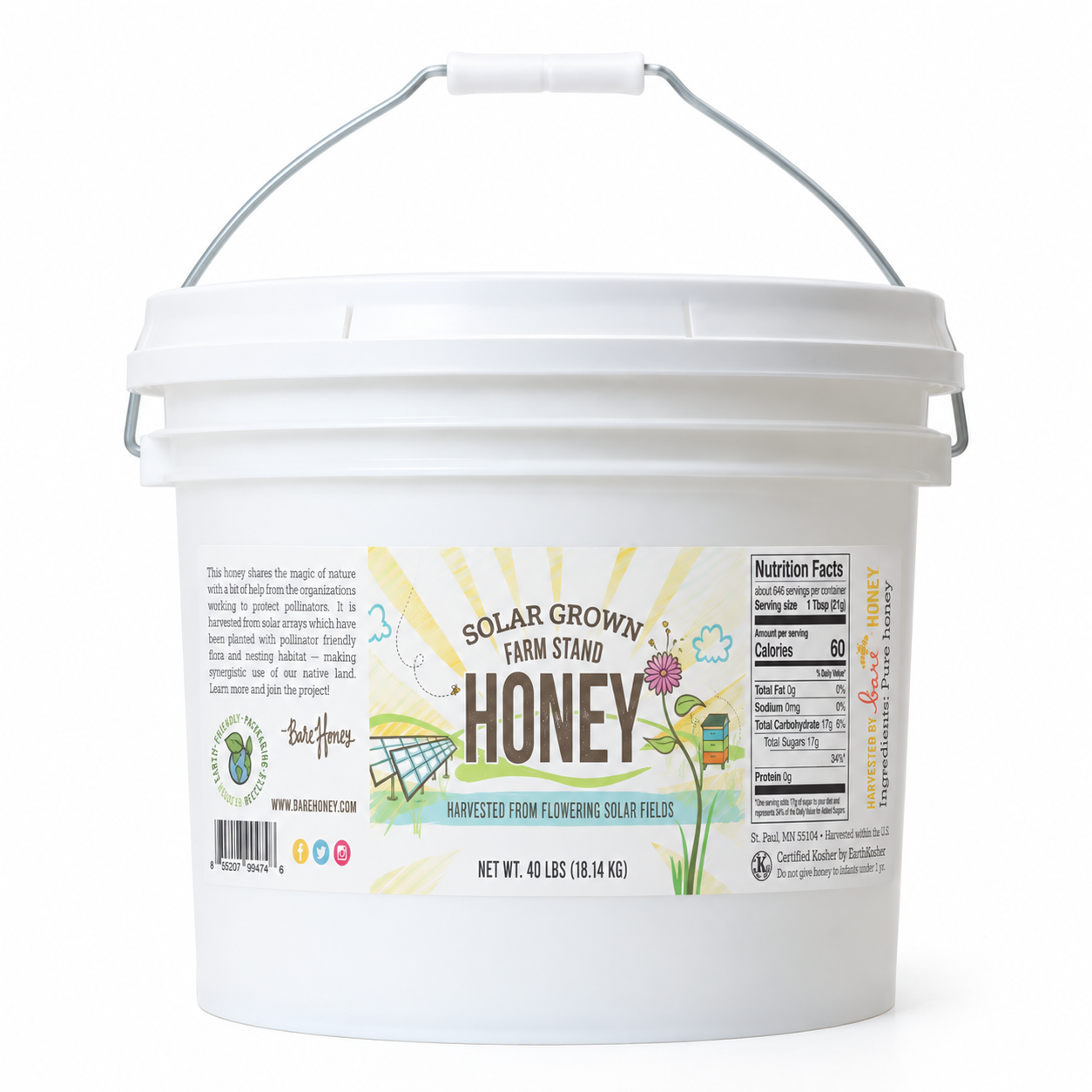 Bulk Raw Solar Grown Honey, 40 lb Bucket