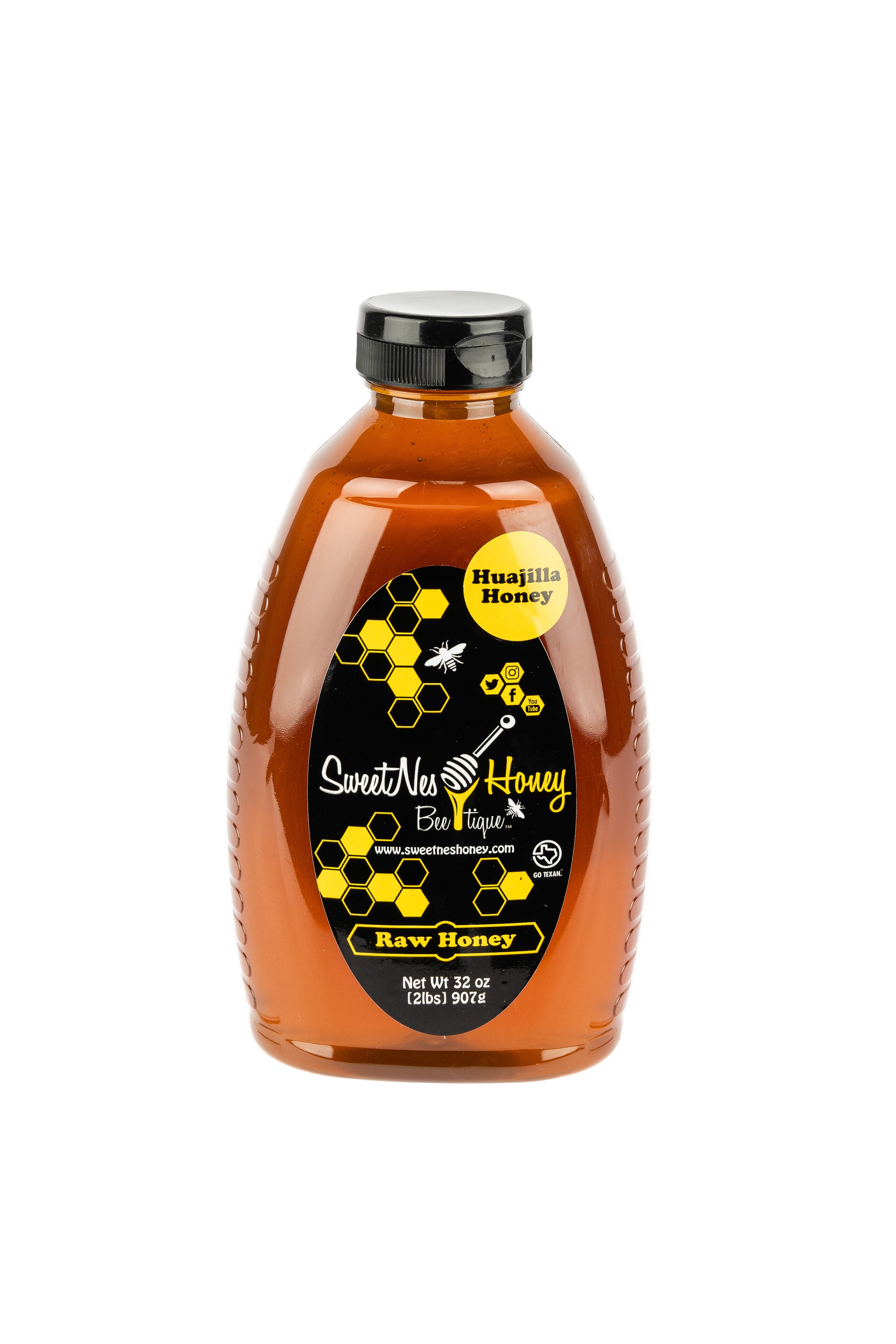 SweetNes Raw Honey 32oz (2lb) Squeezable Oval - HUAJILLO HONEY - LOCAL SOUTH TX