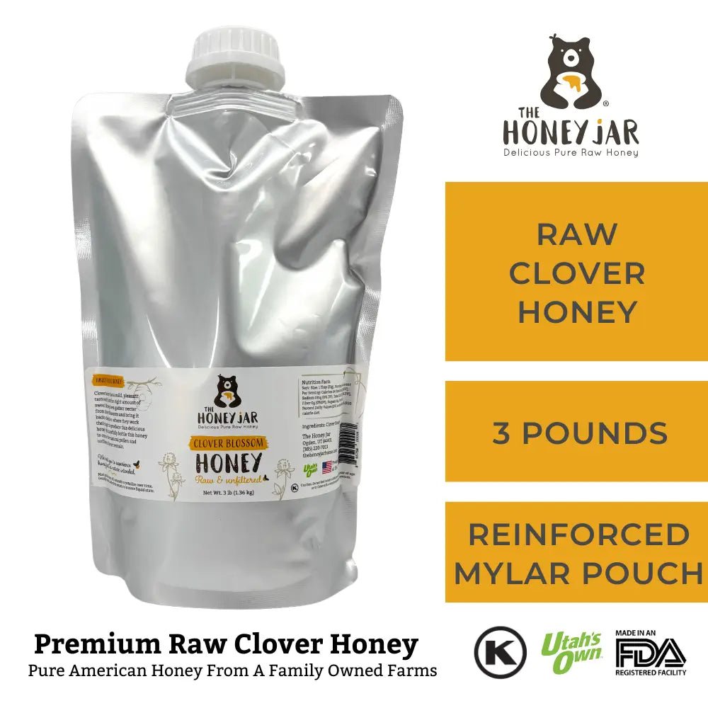 Clover Honey - Raw and Unfiltered - 1 Quart Squeezable Mylar Pouch (3lbs) · 1 Quart (3 lbs)