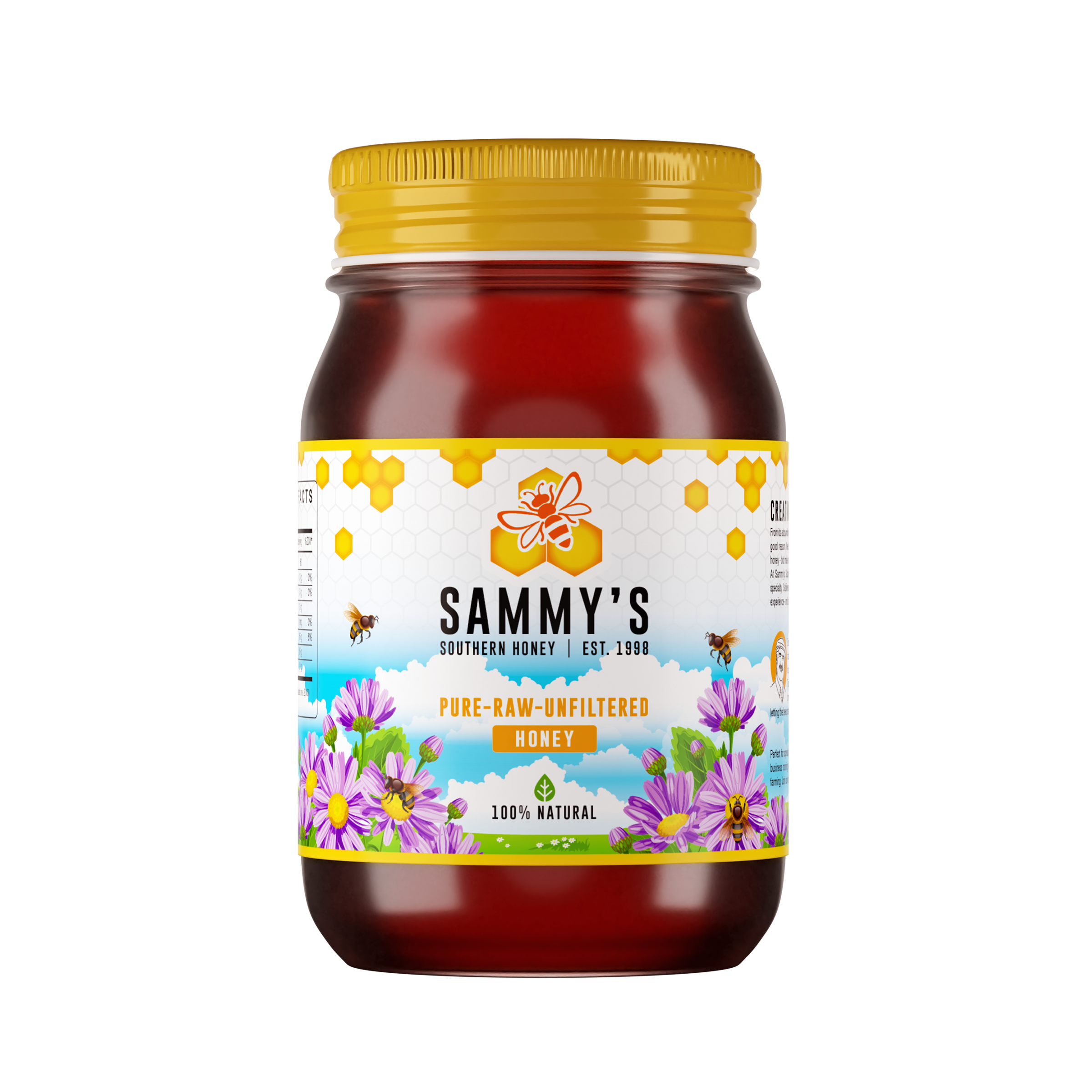 Unfiltered, and Raw Honey - Glass Jars · Net Wt. 22 oz