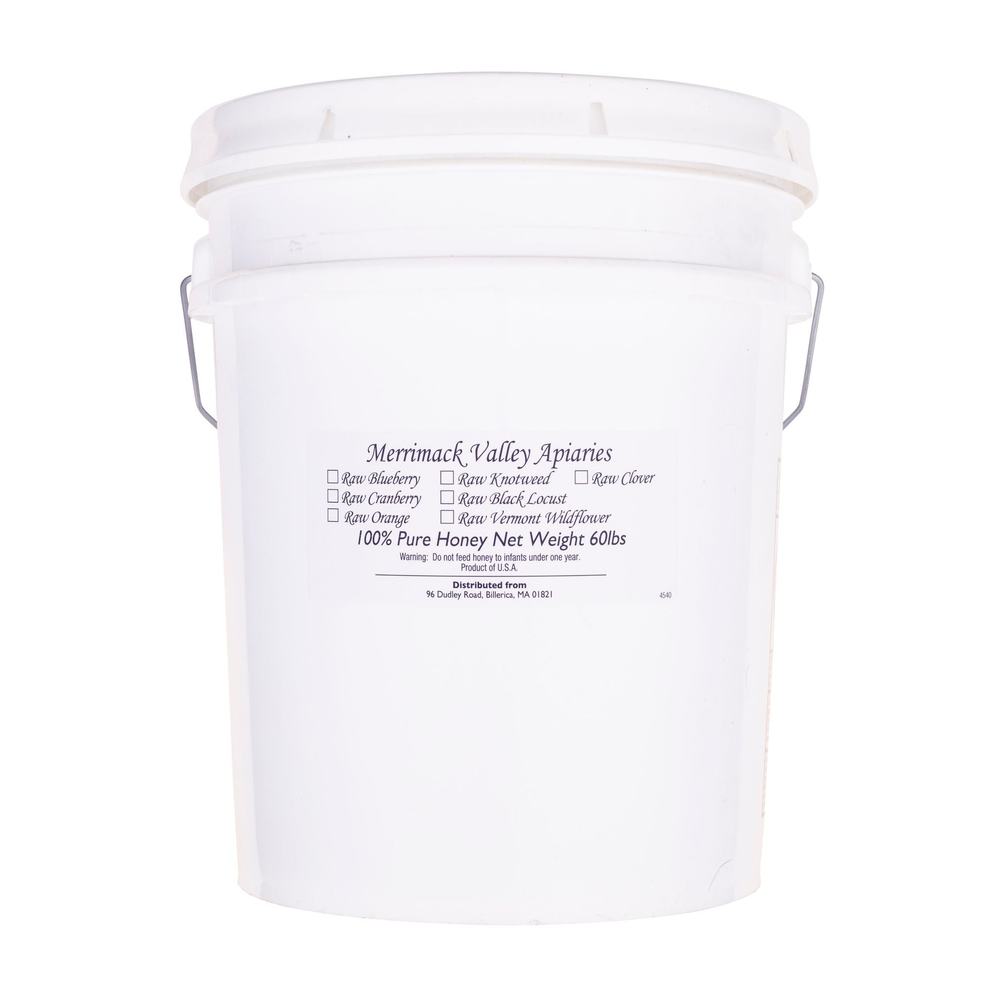 60 lb Bulk Raw Honey Pail · Raw Sage / Raw - Unheated & unfiltered - consistency can vary - Liquid - Solid or creamy