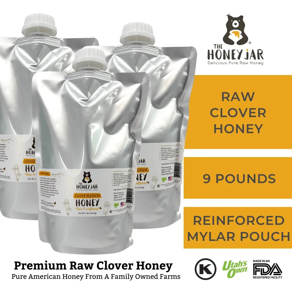 Clover Honey - Raw and Unfiltered - 1 Quart Squeezable Mylar Pouch (3lbs) · 3 Quarts (9 lbs) (Save 20%)