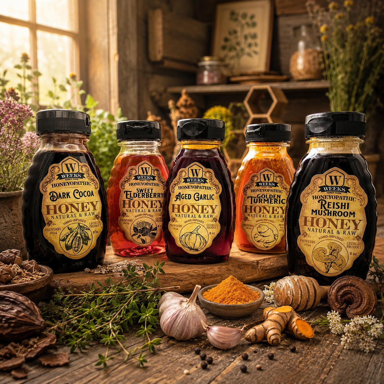 Raw Infused Honey Sampler: 5 Flavors | Weeks Honey Farm